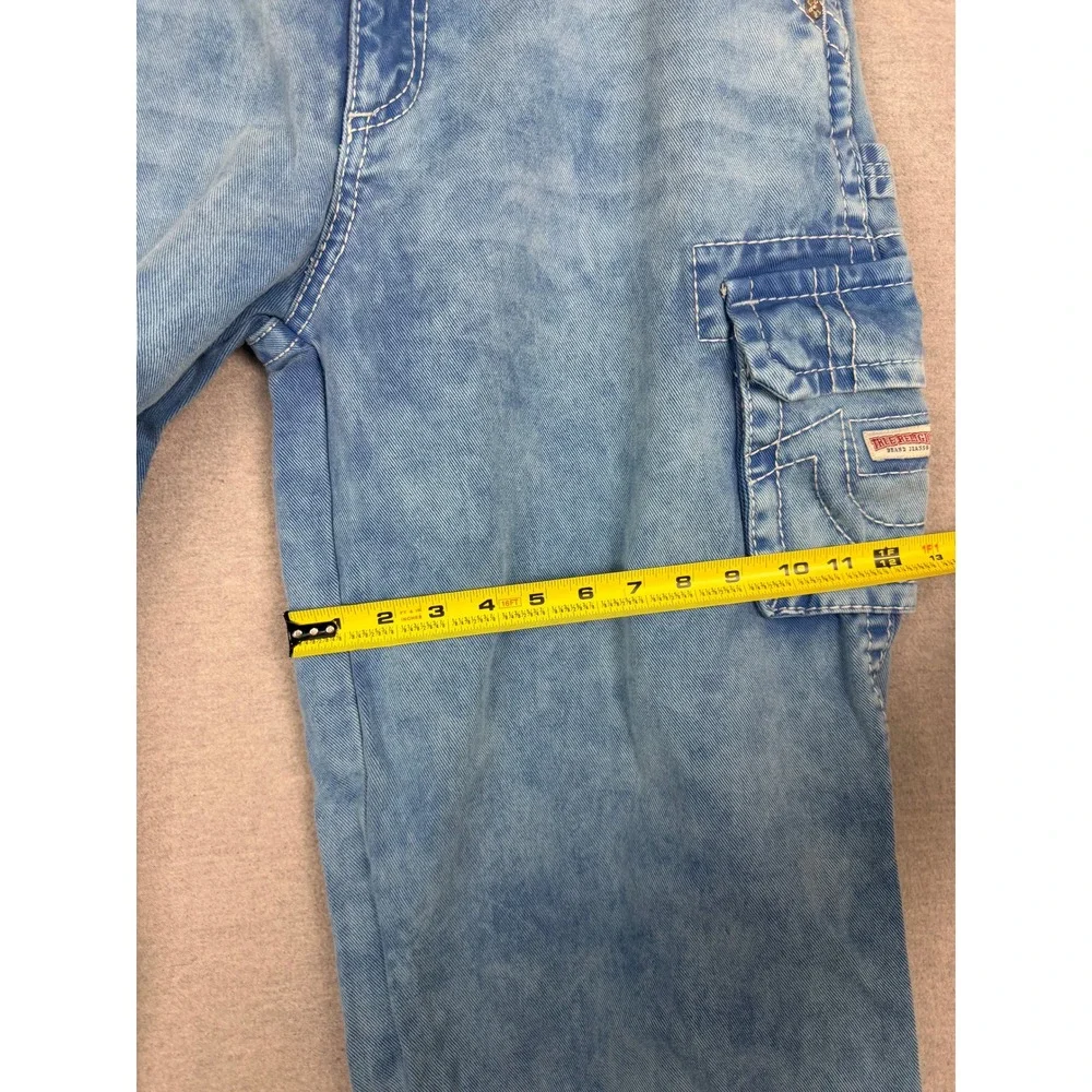 True Religion Baggy Y2K Cargo Jeans Light Wash Wide Leg Denim Mens 34x31